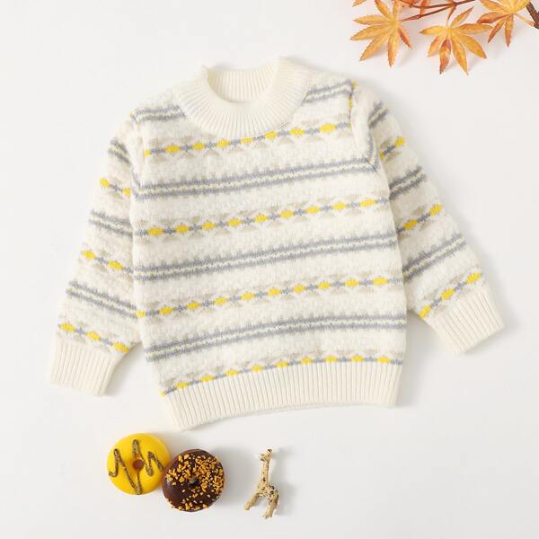 

Toddler Girls Striped Pattern Sweater, Beige