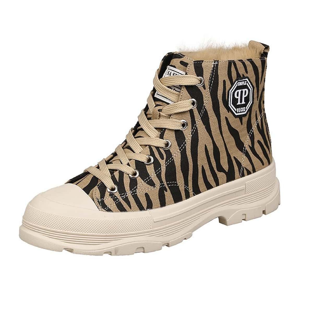 

Zebra Striped High Top Plush Canvas Sneakers, Black