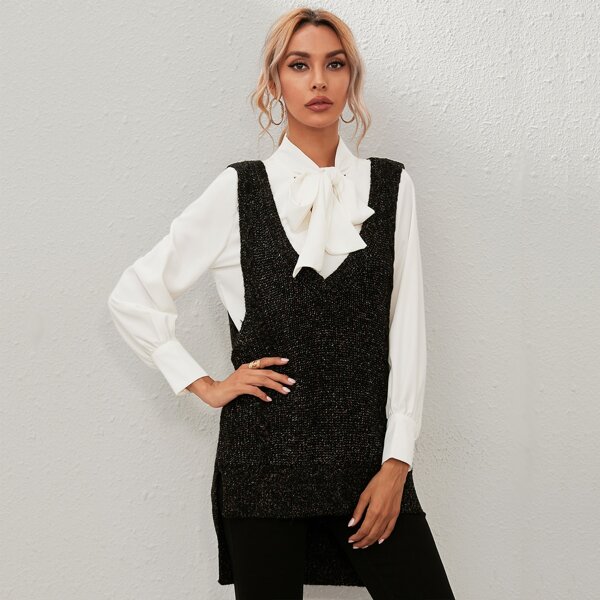 

Split Back High Low Sweater Vest, Black