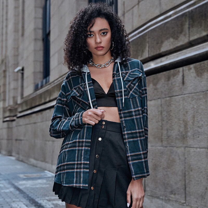 

Tartan Button Front Pocket Blouse, Multicolor
