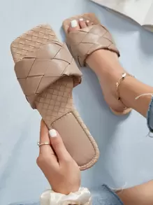 Dual Braided Vamp Slide Sandals