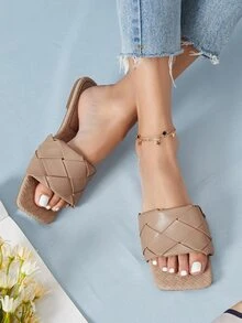 Dual Braided Vamp Slide Sandals