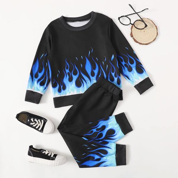 

Toddler Boys Fire Print Sweatshirt & Sweatpants, Black