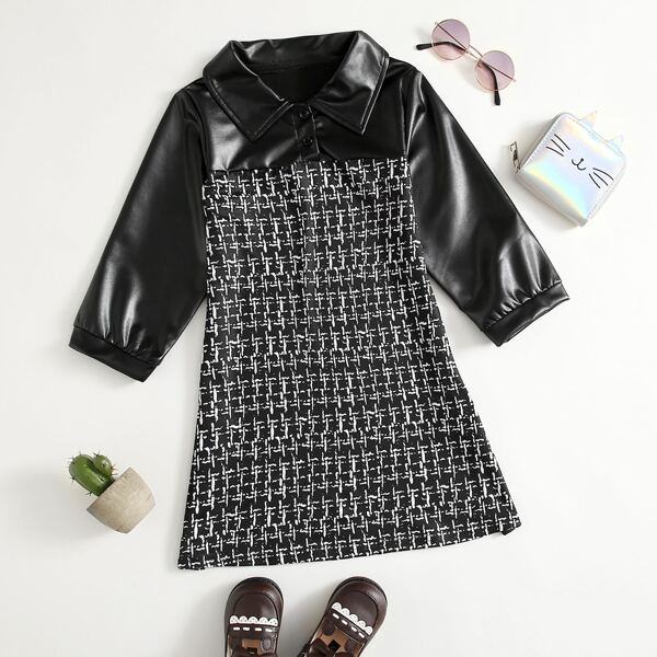 

Toddler Girls PU Panel Plaid Dress, Black