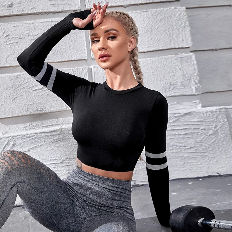 

Striped Crew Neck Sports Tee, Black