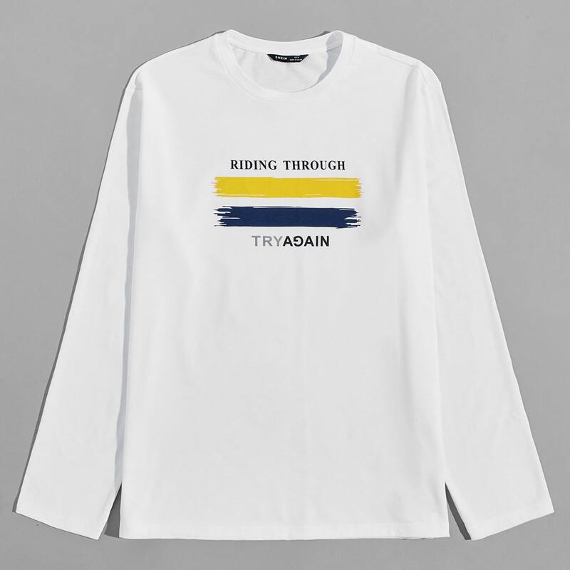 

Men Brush Stroke and Letter Graphic Tee, White