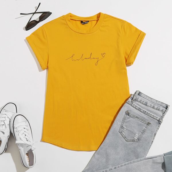 

Letter Graphic Rolled Cuff Tee, Yellow
