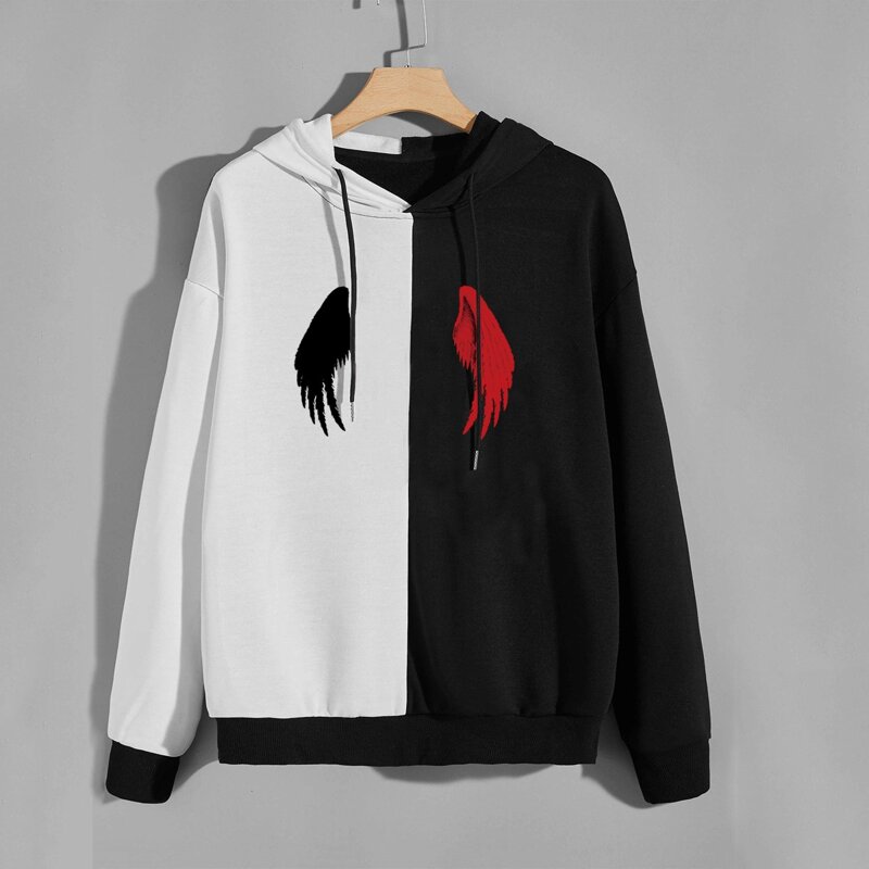 

Guys Colorblock Wings Graphic Hoodie, Black and white