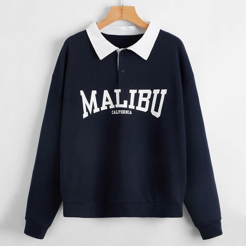 

Letter Polo Drop Shoulder Sweatshirt, Navy blue