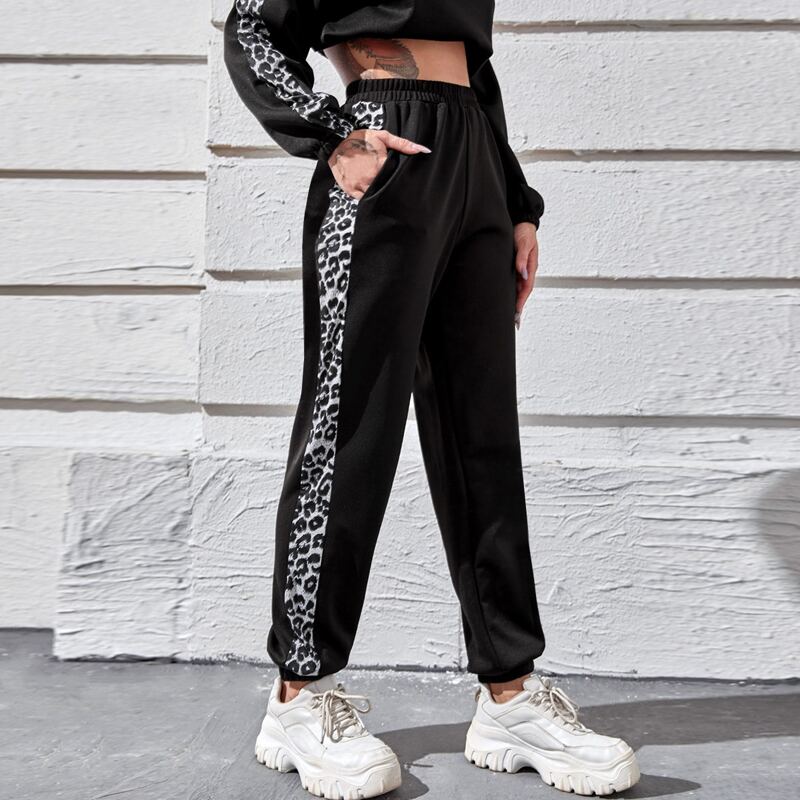 

Leopard Panel Sweatpants, Black