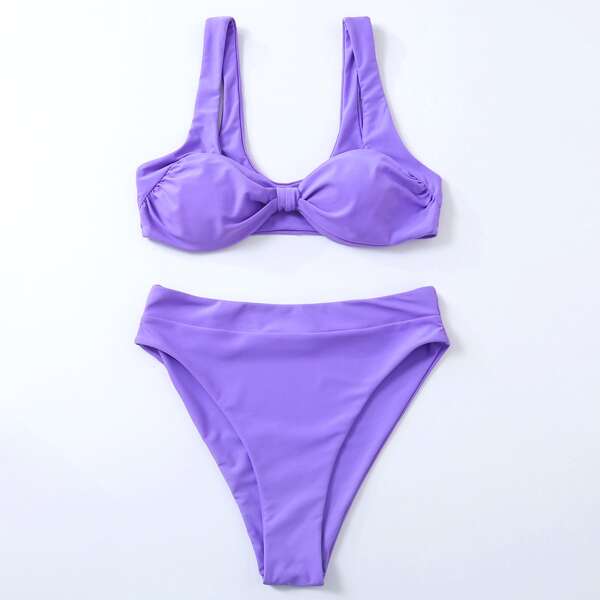 

Ruched High Waisted Bikini Swimsuit, Purple