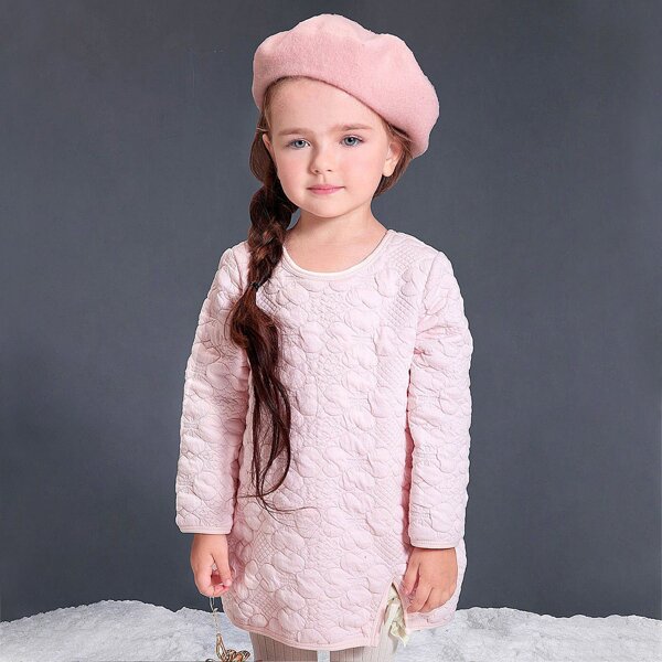 

Toddler Girls Zipper Back Split Hem Warm Tee, Baby pink