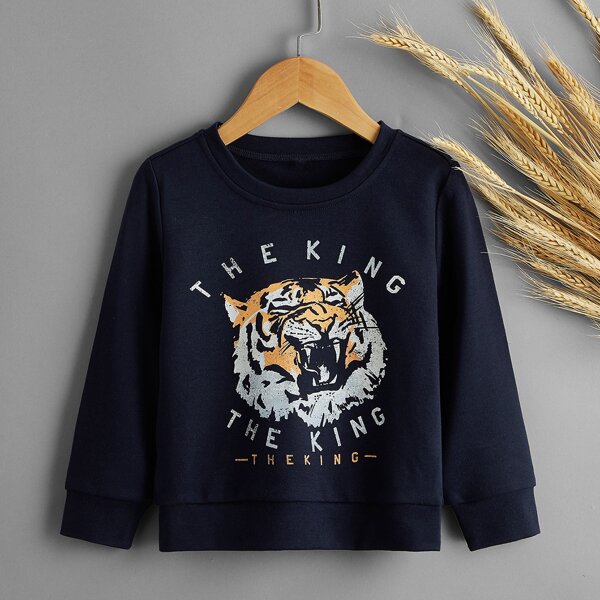 

Toddler Boys Letter & Tiger Print Sweatshirt, Navy blue