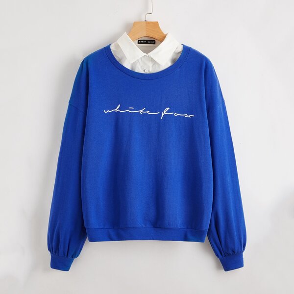 

Drop Shoulder Letter Graphic 2 In 1 Pullover, Royal blue