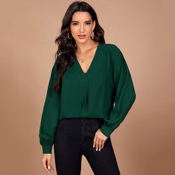 

Fold Pleated Front Top, Dark green