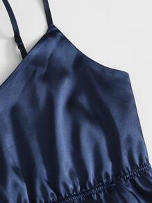 Frill Detail Satin Cami Top & Shorts PJ Set - Navy Blue - View 4