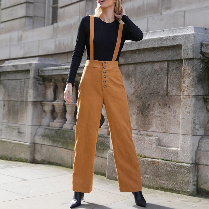 

Button Fly Suspender Pants, Brown