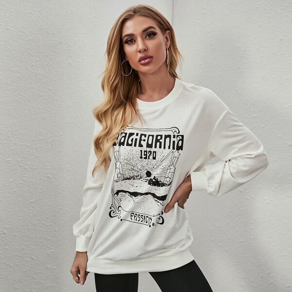 

Letter Graphic Drop Shoulder Sweatshirt, White