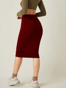 SHEIN BASICS High Waist Solid Pencil Skirt - Burgundy - View 2