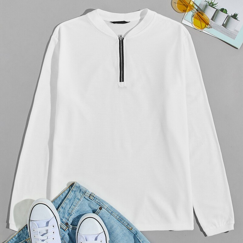 

Guys Half Zipper Placket Solid Polo Shirt, White