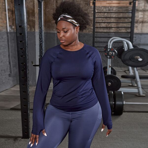 

Plus Raglan Sleeve Sports Tee With Thumb Holes, Navy blue