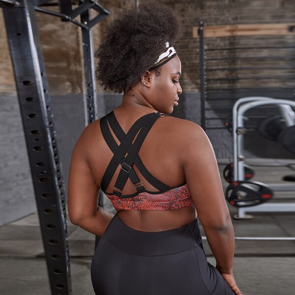 

Plus Criss Cross Back Snakeskin Sports Bra, Multicolor