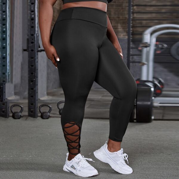 

Plus Criss Cross Hem Sports Leggings, Black