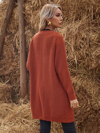 Solid Raglan Sleeve Cardigan,Long Sleeve Tops
