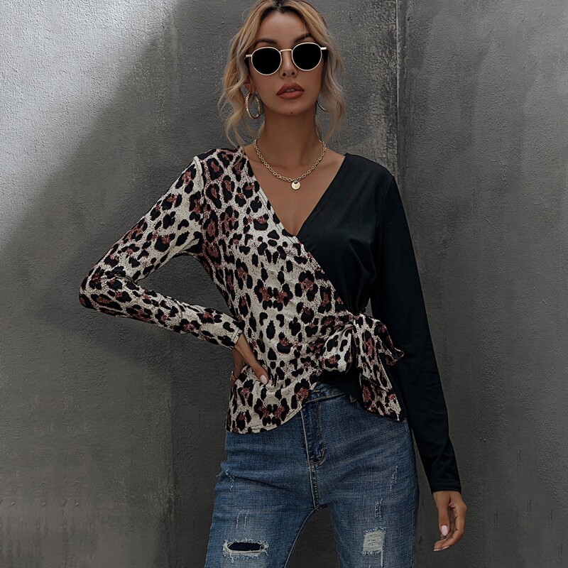 

Cheetah Print Knot Side Wrap Top, Multicolor