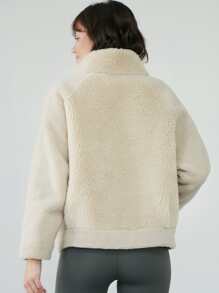 MOTF PREMIUM 絨毛插肩袖拉鏈毛絨夾克 - 米色 - 查看 2