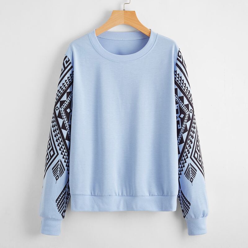 

Greek Print Round Neck Sweatshirt, Baby blue
