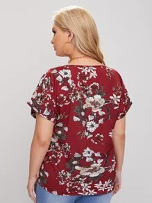 SHEIN 大碼花卉圖案捲邊衣