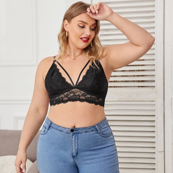 

Plus Floral Lace Bralette, Black