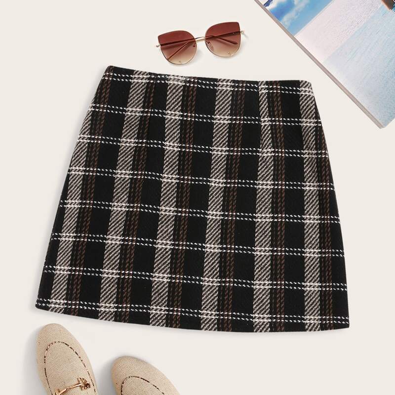 

Tweed Plaid Mini Skirt, Multicolor