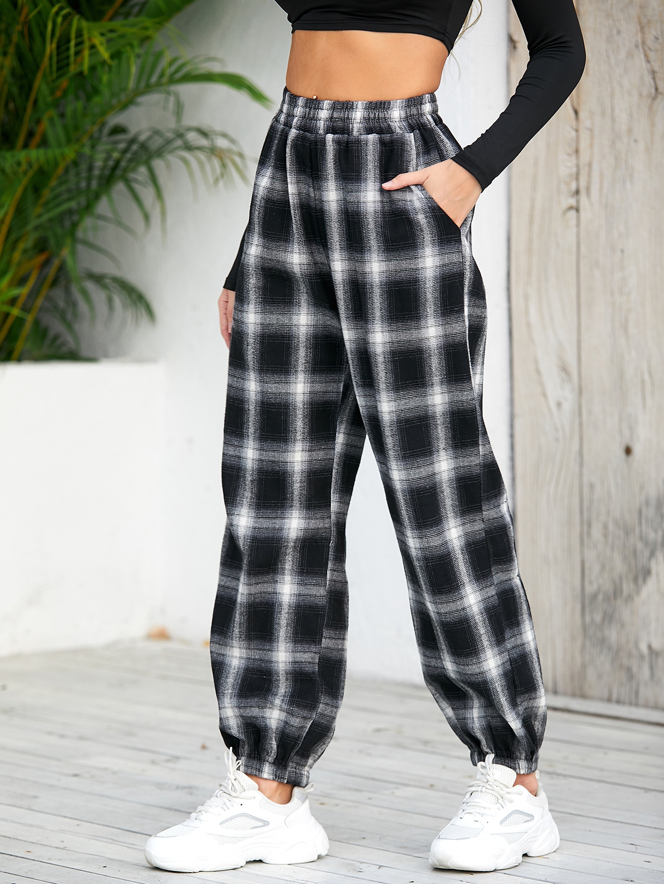 Plaid Slant Pocket Carrot Pants thumbnail