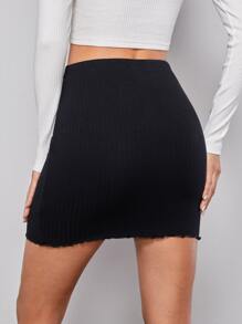 SHEIN Essnce Falda tejida de canalé bajo en forma de lechuga - Negro - Ver 2