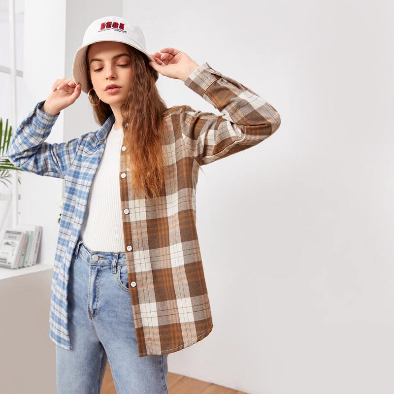 

Plaid Spliced Overshirt, Multicolor