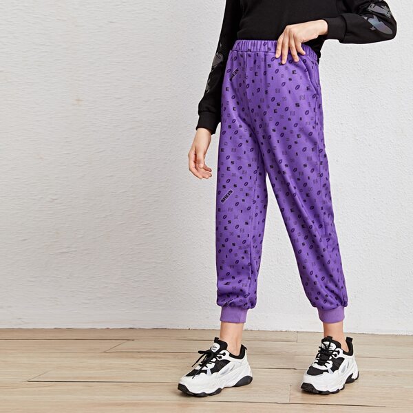 

Girls Allover Lip & Letter Graphic Joggers, Violet purple