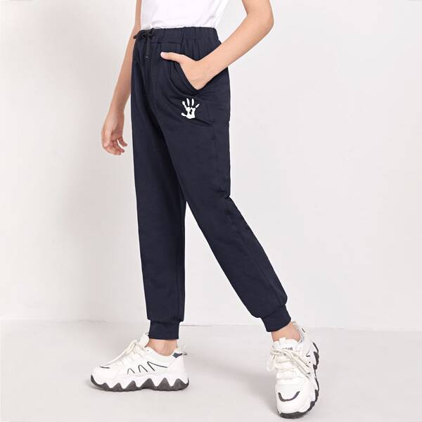 

Boys Hand Print Slant Pocket Joggers, Navy blue