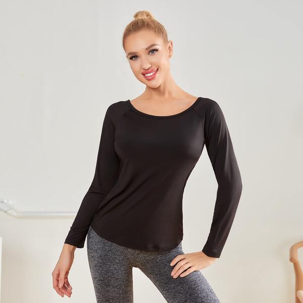 

Raglan Sleeve Criss Cross Sports Tee, Black