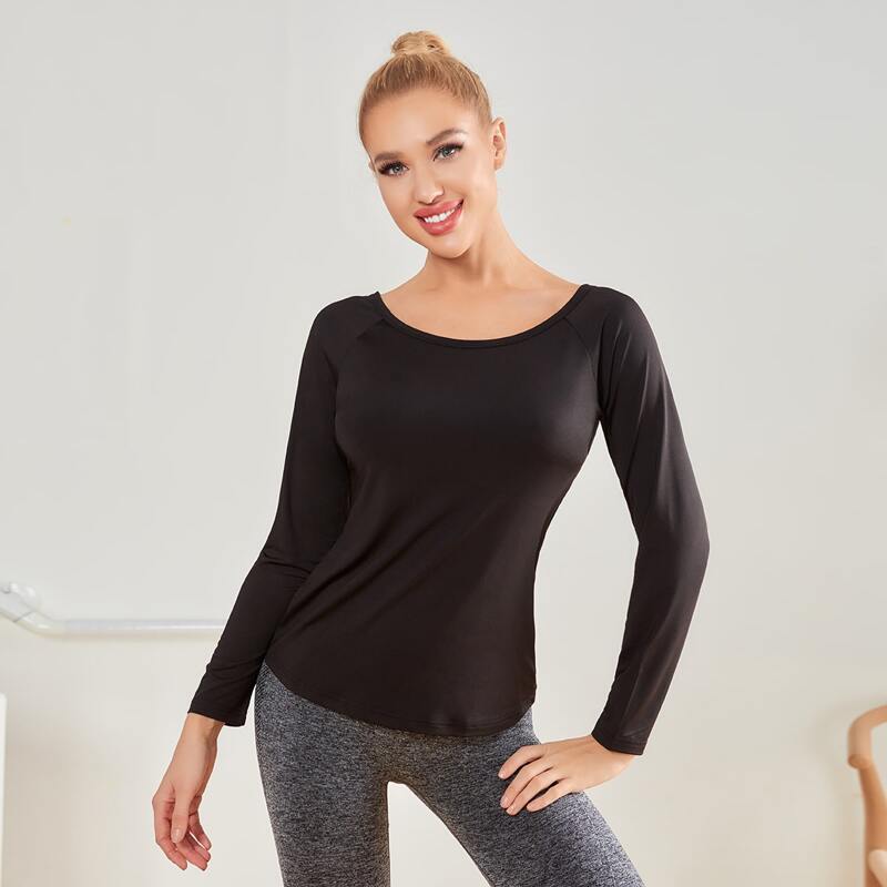 

Raglan Sleeve Criss Cross Sports Tee, Black