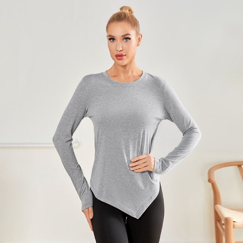 

Asymmetrical Hem Sports Tee, Light grey