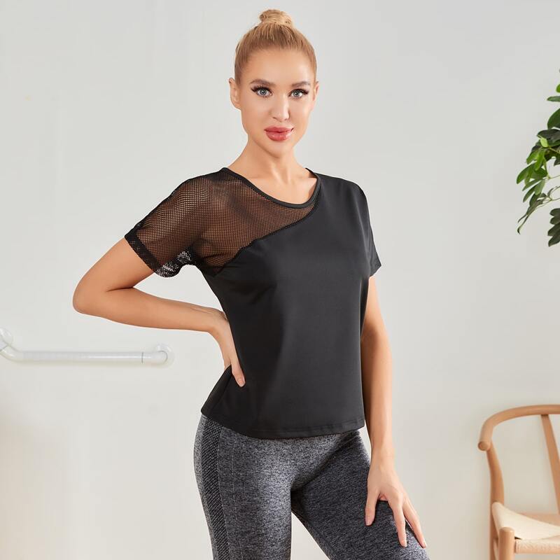 

Contrast Fishnet Sports Tee, Black