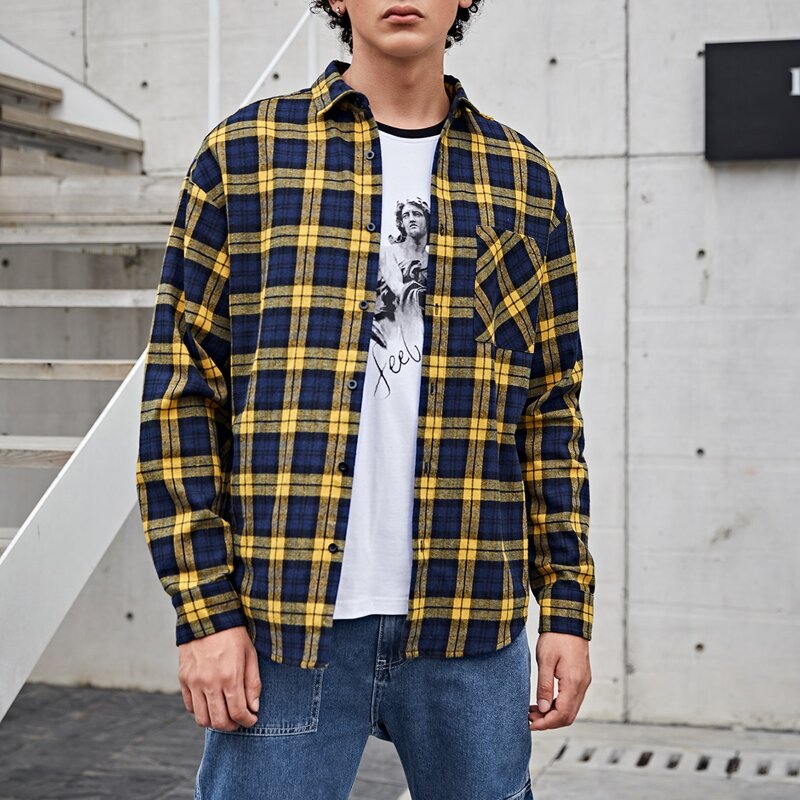 

Men Patch Pocket Tartan Shirt, Multicolor