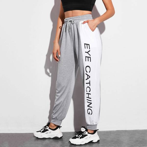 

Letter Graphic Color Block Sports Pants, Grey