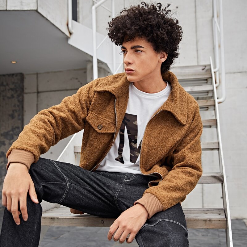 

Guys Flap Pocket Teddy Jacket, Brown