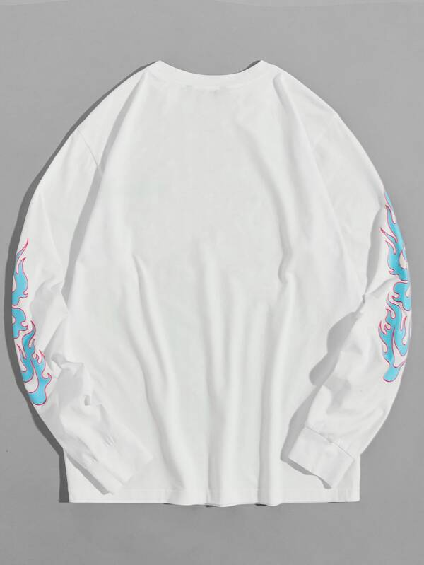 Manfinity EMRG Men Cotton Fire & Letter Graphic Pullover SHEIN UK