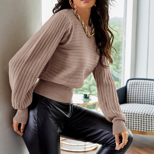 

Solid Crew Neck Sweater, Apricot