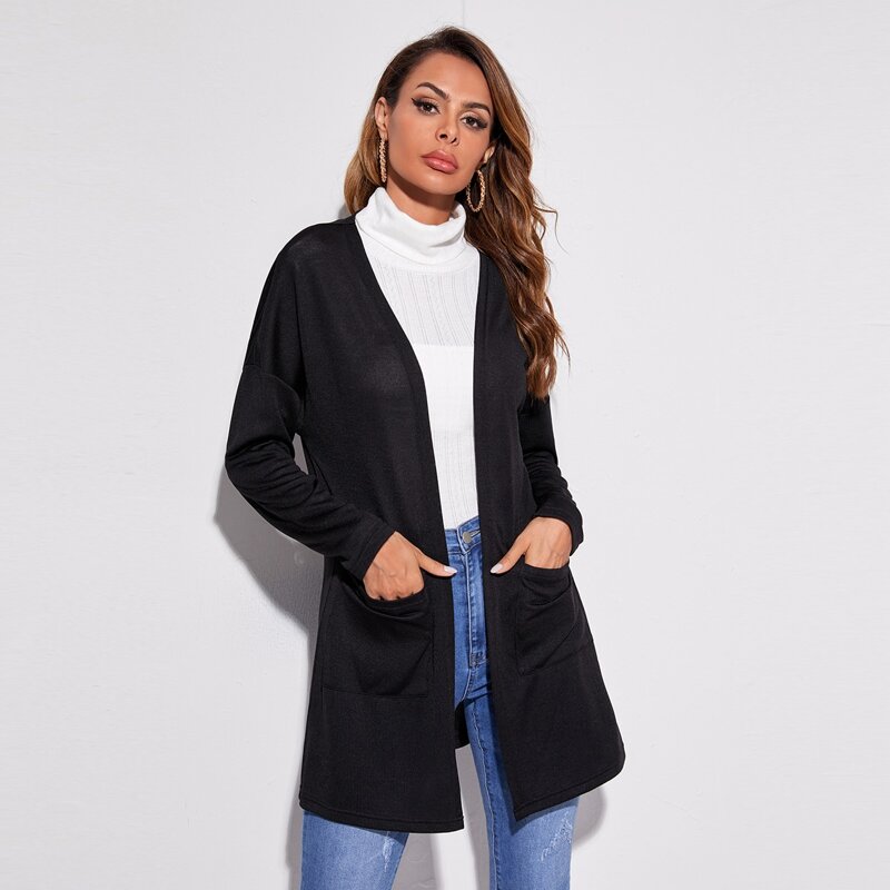 

Drop Shoulder Pocket Front Coat, Black