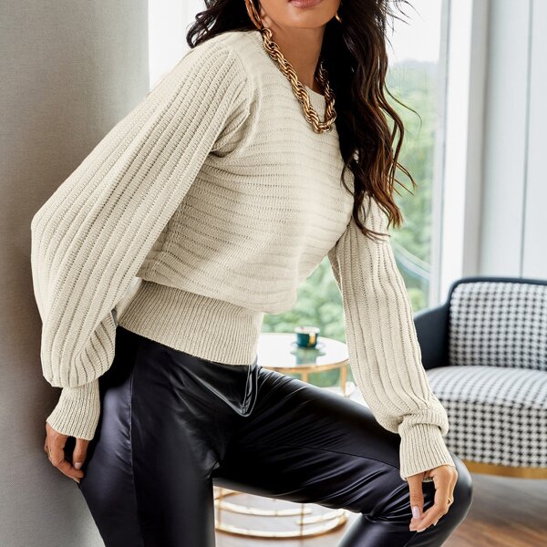 

Solid Crew Neck Sweater, Apricot